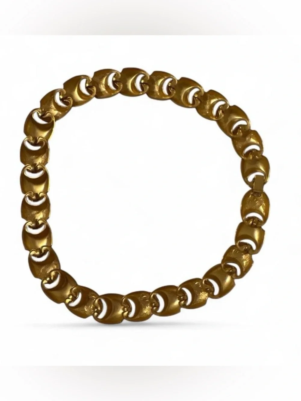 Vintage Gold Tone Link Choker Necklace 18” Chunky 80s Statement Floral Retro
